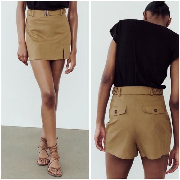 Zara Linen Blend Skort Belted New - Picture 1 of 8